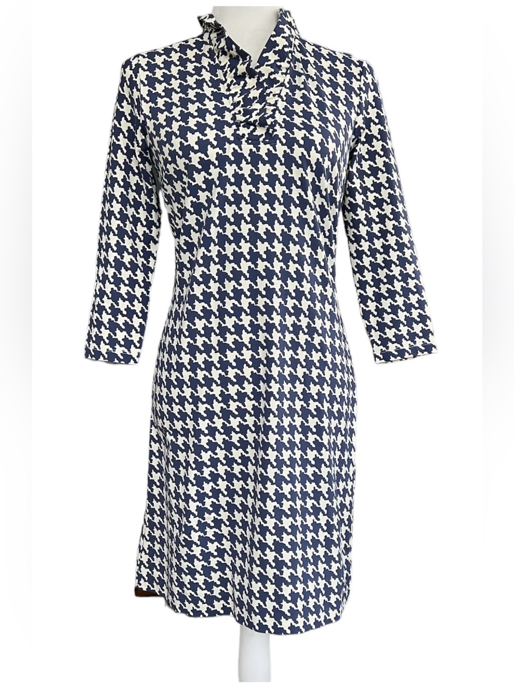 J.McLaughlin Houndstooth Dress in Blue & White Size XL NWT